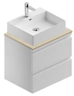 Mobile da bagno sotto lavabo Pull bianco laccato opaco L 60 x H 56 x P 46 cm 2 cassetti, lavabo non incluso