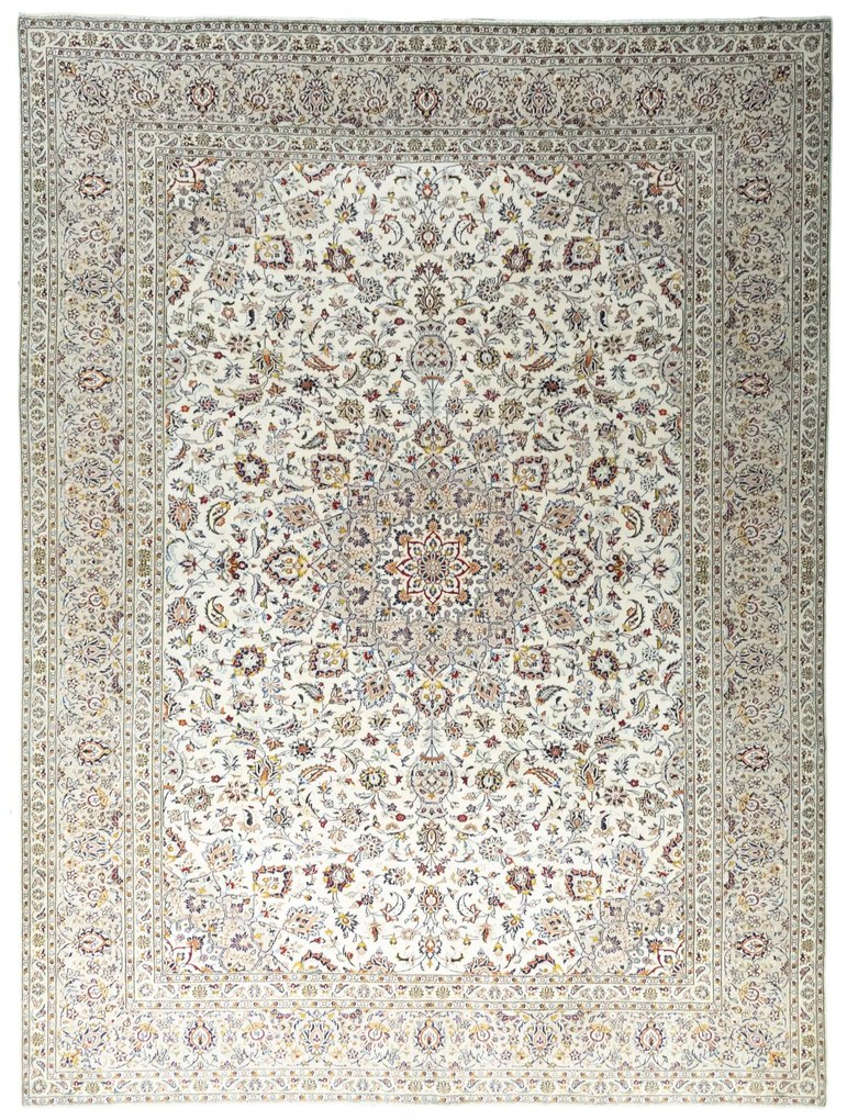 Kashan Tappeto 400x300 Beige (Iran) Annodato A Mano
