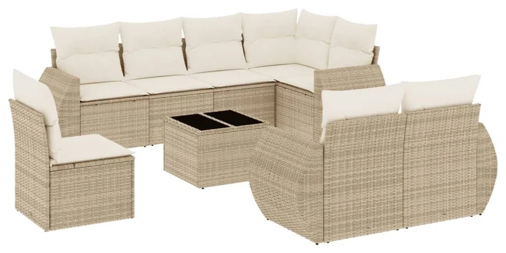 Set divano da giardino 9 pz con cuscini beige in polyrattan