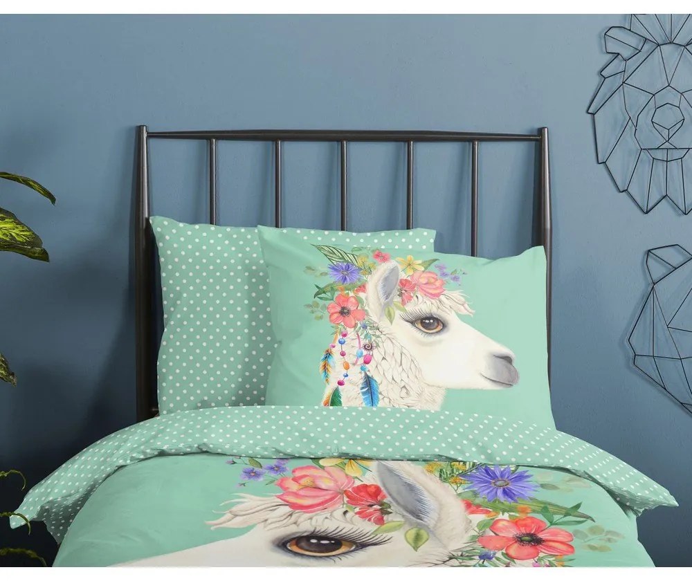 Set copripiumino e federa da bambini color menta in cotone per letto singolo ed esteso 140x220 cm Joey – Good Morning