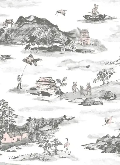 Sian Zeng Carta da parati Mountains - Grey/ Pink