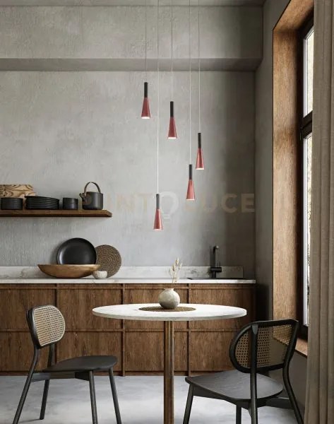 Sospensione in alluminio colore oro rosa opaco e nero opaco 5 luci ...