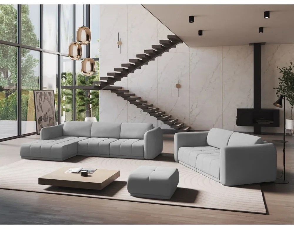 Divano angolare grigio chiaro (con penisola a sinistra) Hoku – Makamii