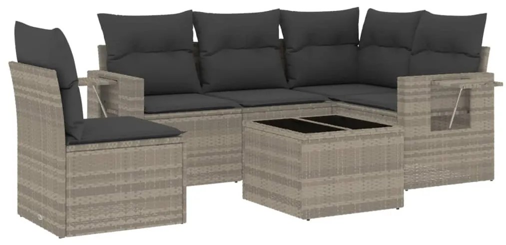 Set divano da giardino 6pz con cuscini grigio chiaro polyrattan