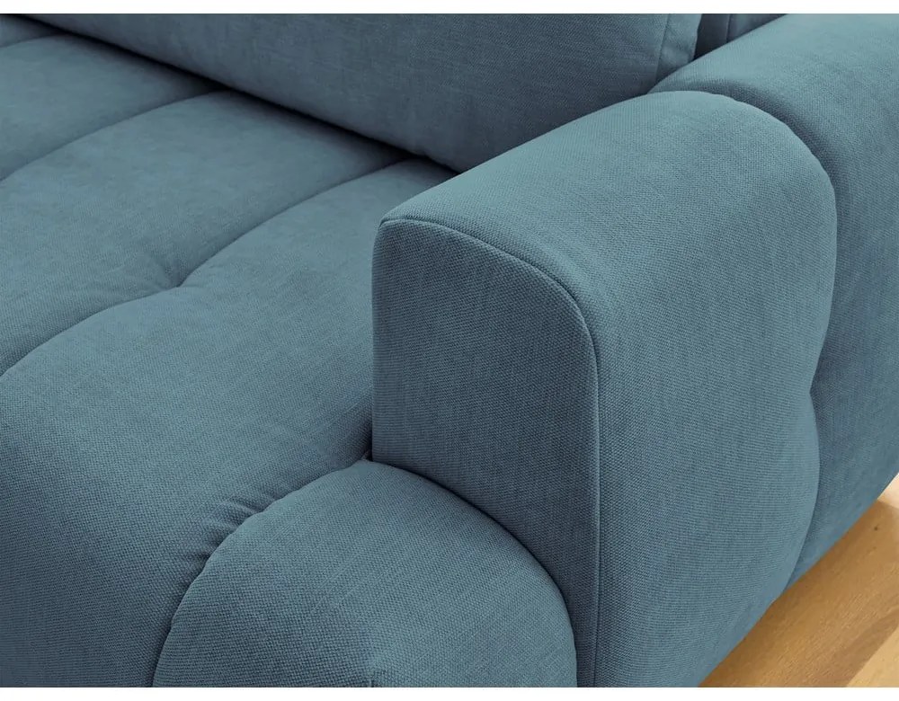 Divano angolare blu allungabile e con contenitore (penisola a sinistra/a L) con rivestimento in ciniglia Fuji – Bobochic Paris