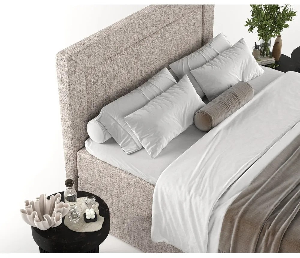 Letto boxspring marrone chiaro con contenitore 140x200 cm Imagine - Maison de Rêve