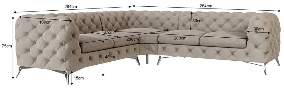 Divano angolare greige con rivestimento in velluto Chelsea – Ropez