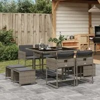 Set da Pranzo da Giardino 9 pz con Cuscini in Polyrattan Grigio 3278083