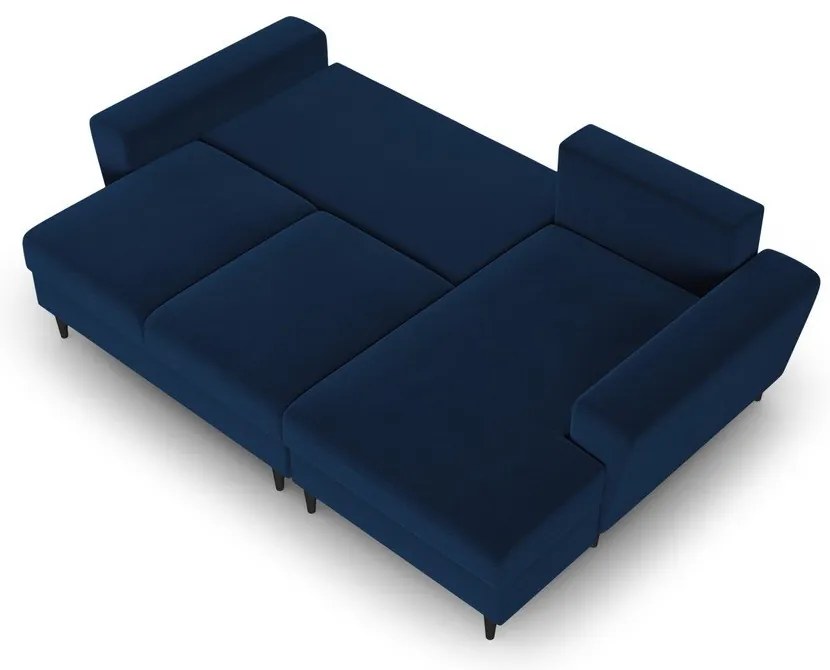 Divano angolare blu allungabile e con contenitore (con penisola a destra/con chaise lounge) con rivestimento in velluto Kyoto – Cosmopolitan Design