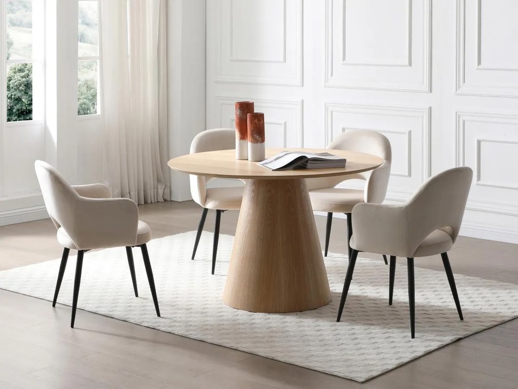 Tavolo da pranzo tondo 4 persone impiallacciatura rovere Naturale chiaro - ANTALIZA