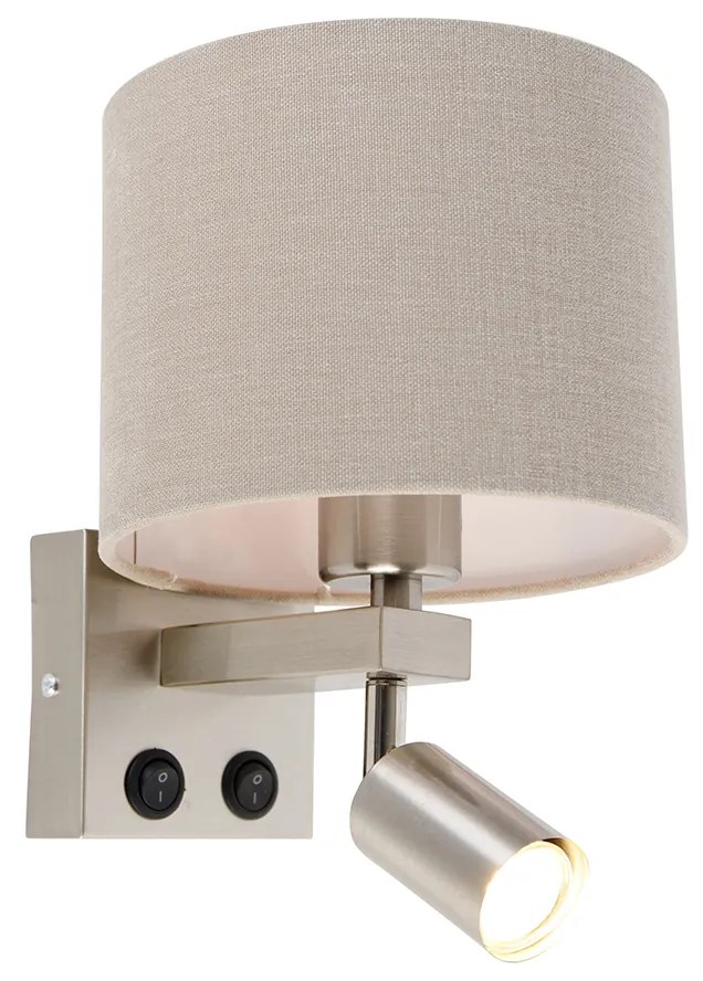 Lampada da parete in acciaio con luce di lettura e paralume 18 cm marrone chiaro - Brescia