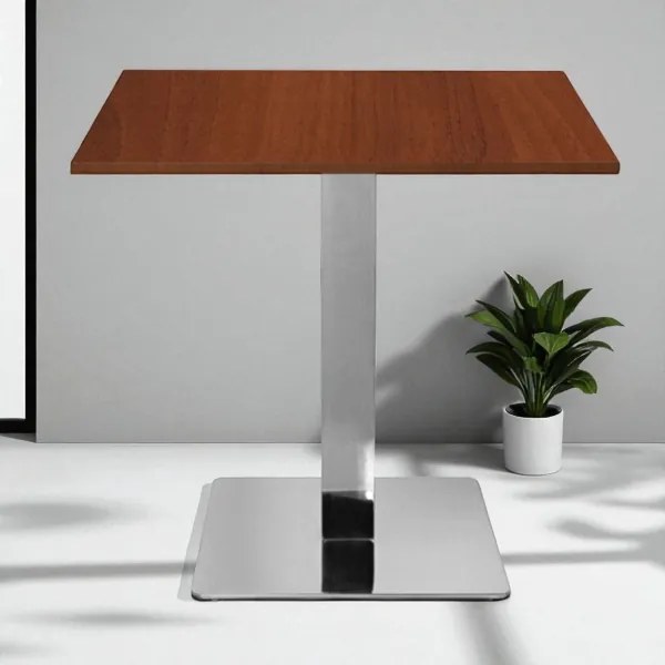 Tavolo bar pub ristorante 80x80 cm base argento e piano laminato Noce H 75