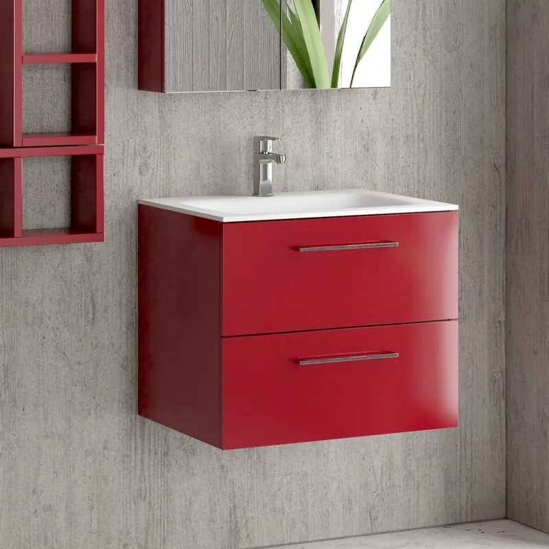 Composizione mobile lavabo bagno 60 cm, specchio contenitore e 2 pensili EL-60C - KAMALU