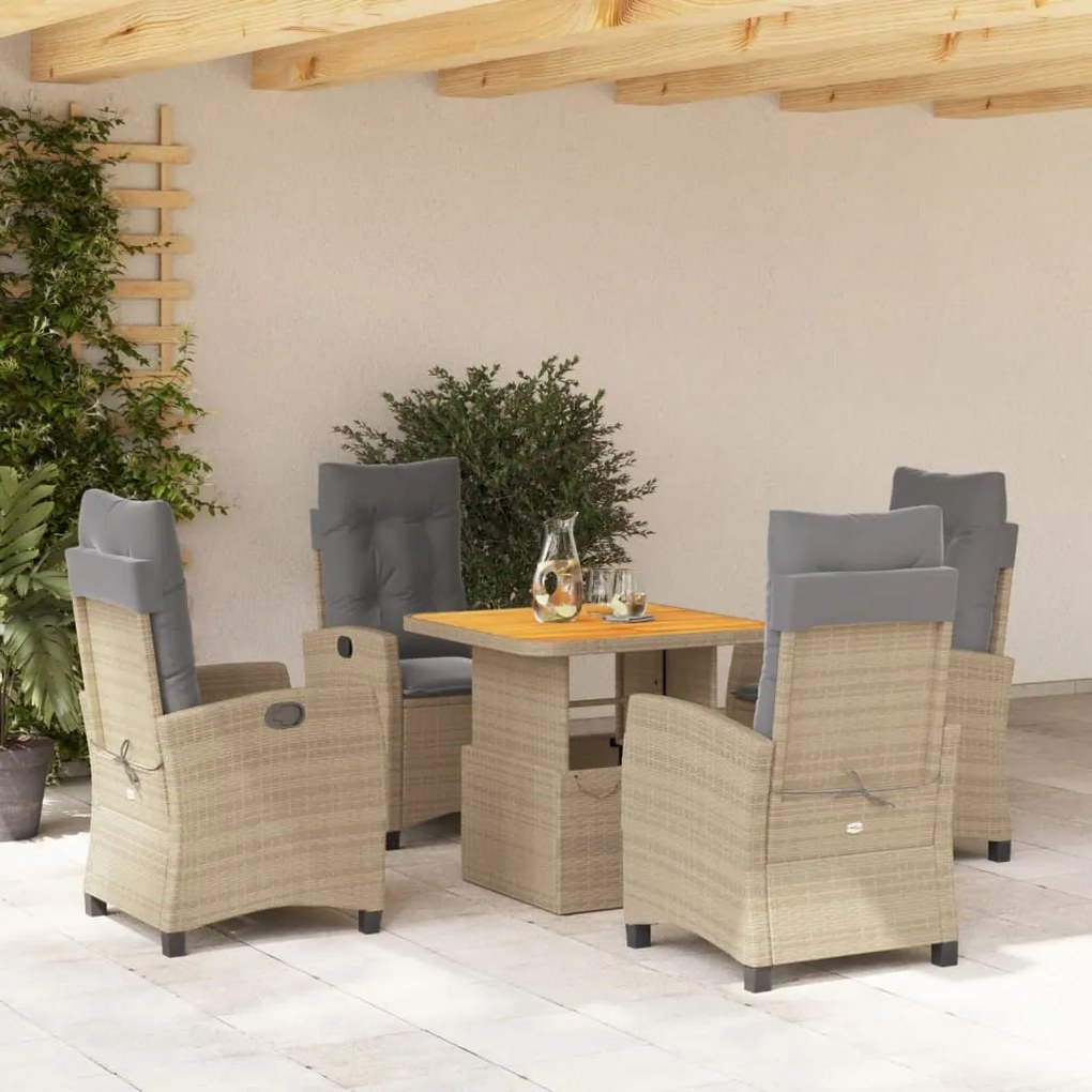 Set Da Pranzo Da Giardino 5 Pz Con Cuscini Beige İn Polyrattan /