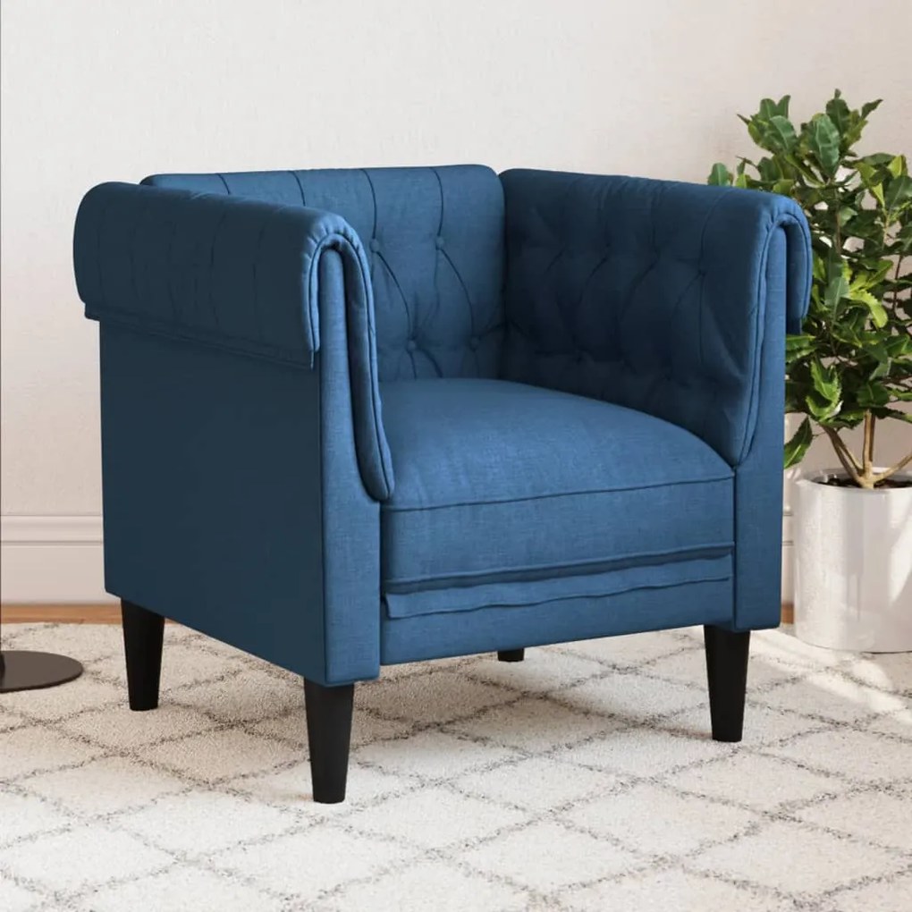 Poltrona Chesterfield Blu İn Tessuto /