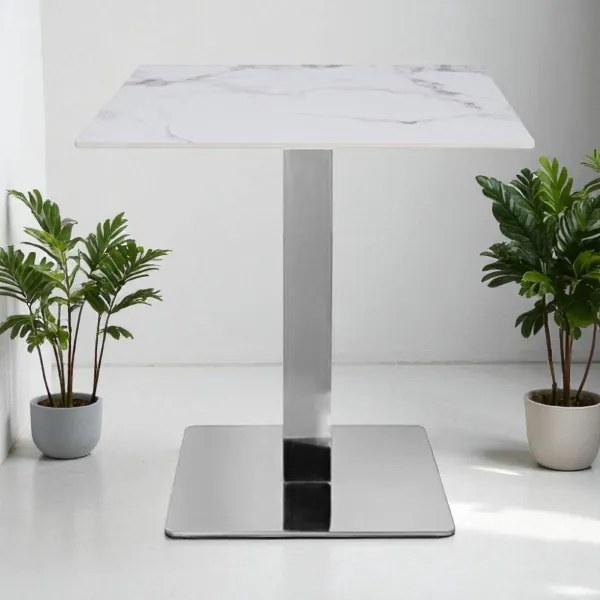 Tavolo bar ristorante 70x70 cm piano per esterno effetto Marmo e base argento H 75