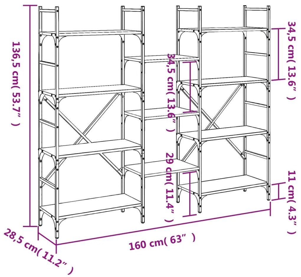 Libreria Nera 160x28,5x136,5 cm in Legno Multistrato