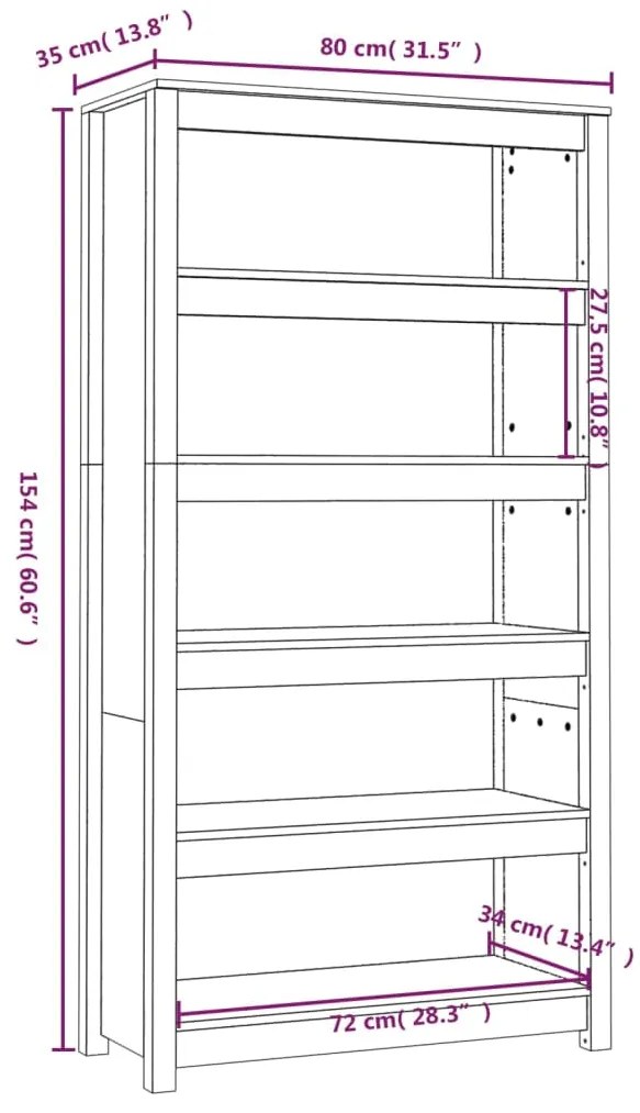 Libreria 80x35x154 cm in Legno Massello di Pino