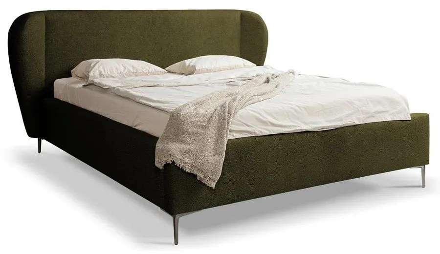 Letto matrimoniale imbottito verde scuro con rete inclusa 140x200 cm Makana – Makamii
