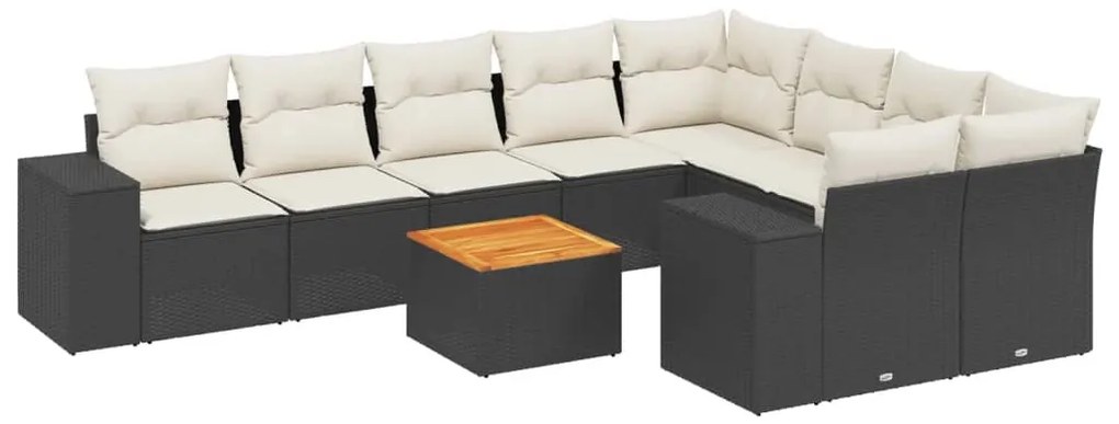 Set divani da giardino 10pz con cuscini in polyrattan nero