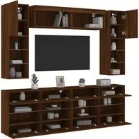 Set Mobili TV a Muro 6 pz con Luci LED Rovere Marrone 3216803