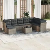 Set Divano da Giardino 9 pz con Cuscini Grigio in Polyrattan 3249899