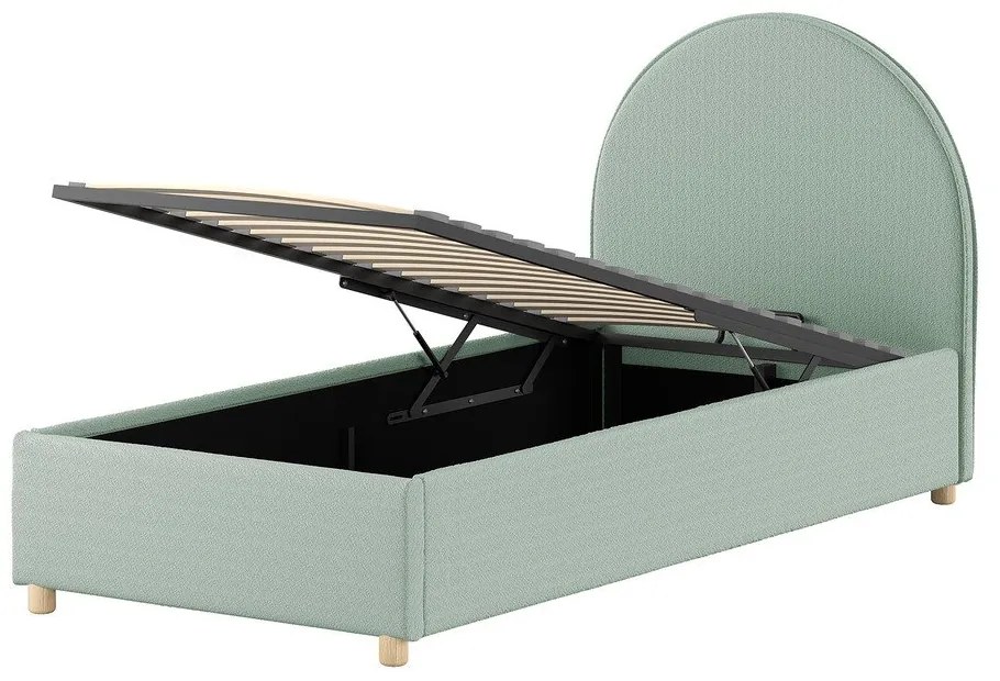 Letto singolo imbottito verde con contenitore con rete inclusa 90x200 cm Moon – Vipack