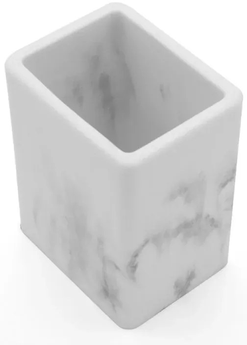 Set accessori bagno 2 pezzi in poliresina marmorizzata bianca Marmo
