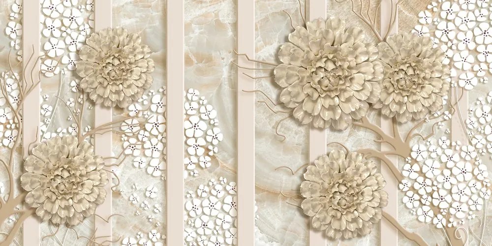 Stampa su tela – Fiori astratti su sfondo di marmo