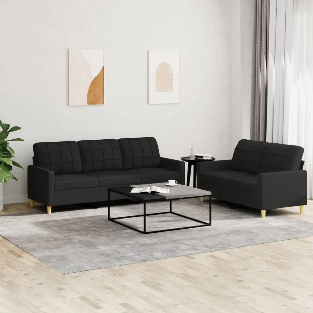 Set Di Divani 2 Pz Con Cuscini Nero İn Tessuto /