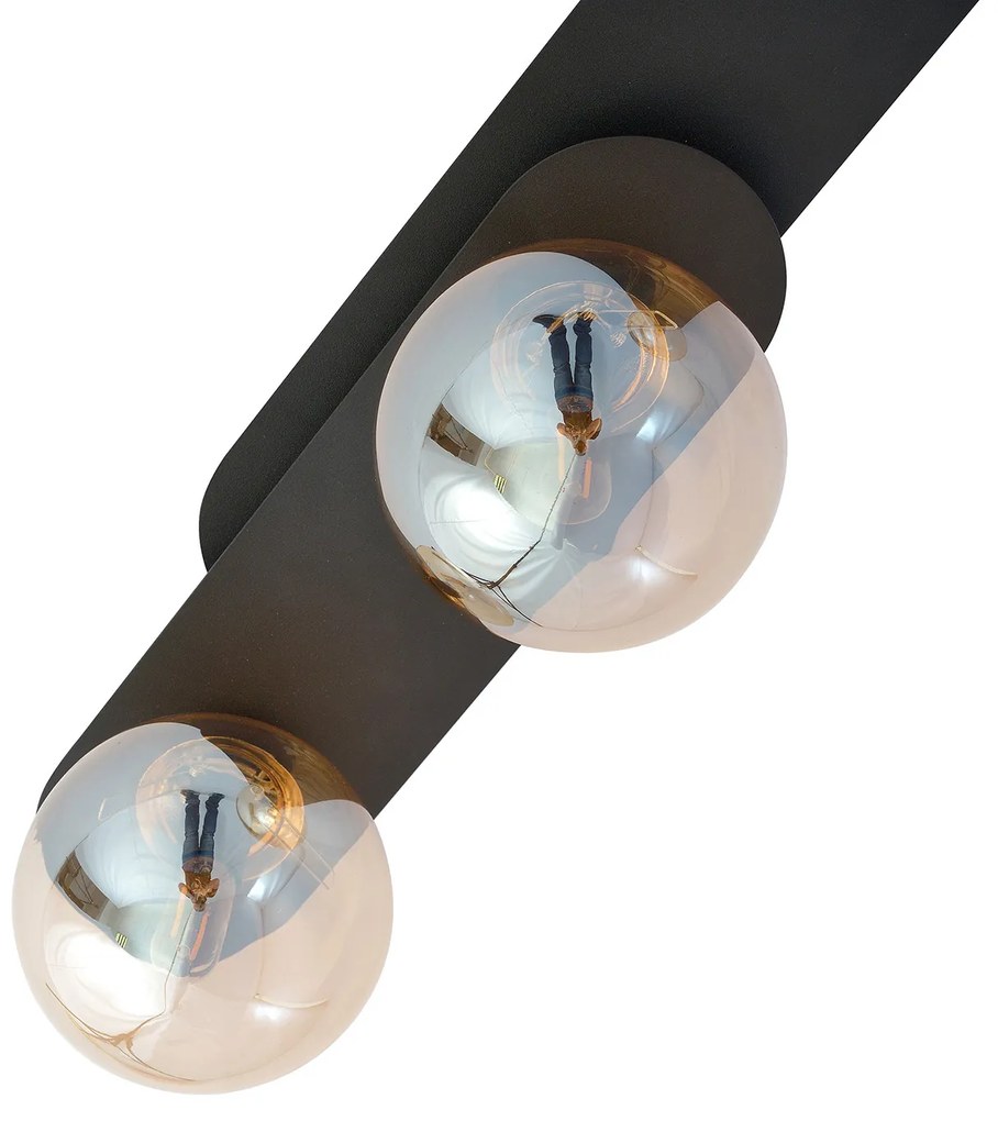 Plafoniera Minimal 3 Luci Teia In Acciaio Nero E Sfere Vetro Ambra