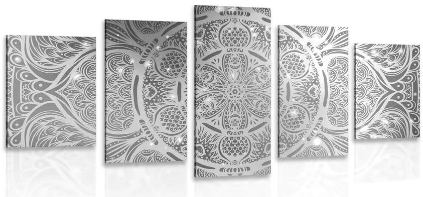 Quadri 5 pezzi – Mandala indiana con sfondo galattico in bianco e nero