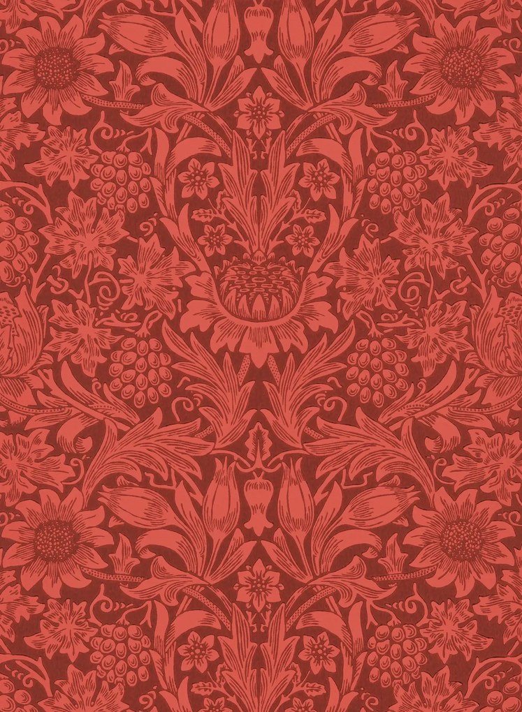 Morris & Co Carta da parati Sunflower - Chocolate/ Red