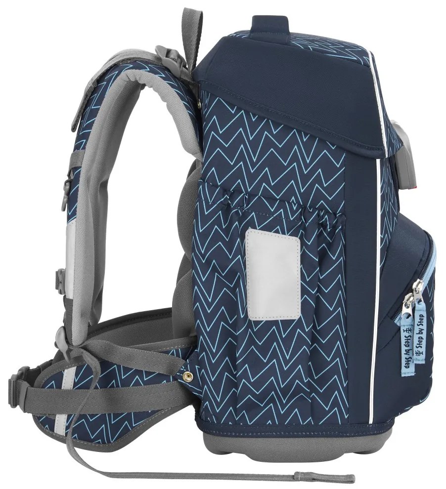 Zaino scuola Step by Step BASIS, Blue Lines - set 4 pezzi