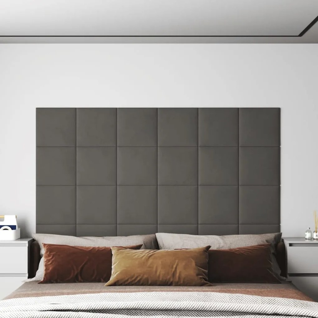 Pannelli Murali 12 Pz Grigio Scuro 30x30 Cm İn Velluto 1,08 M² /
