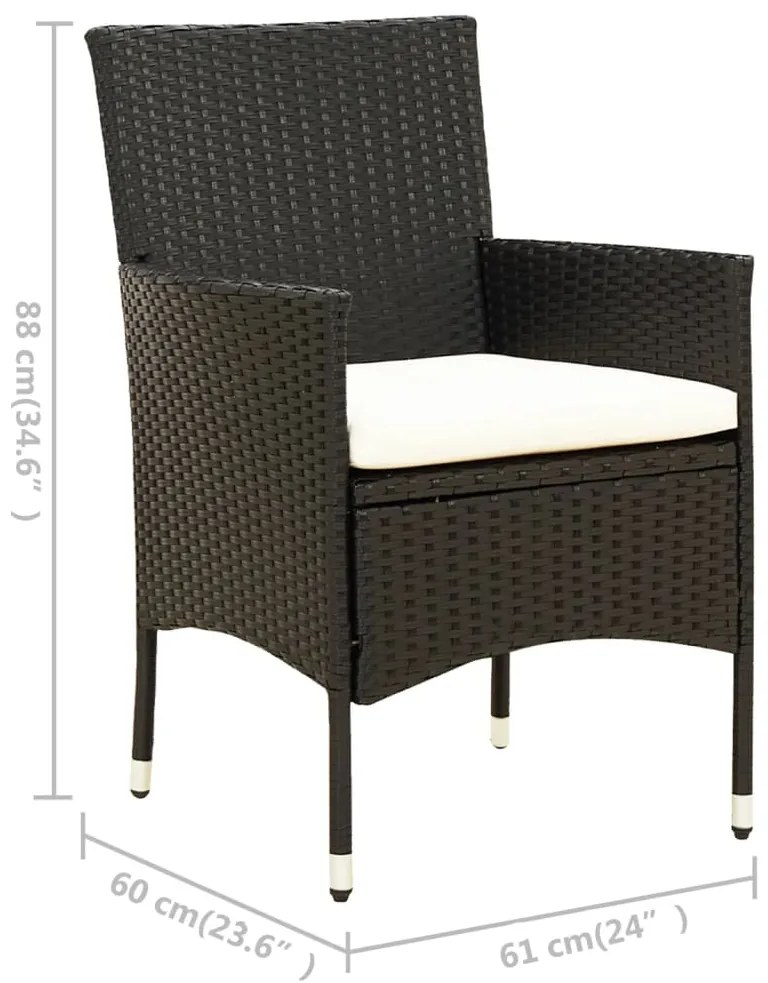 Set da Pranzo da Giardino 7 pz con Cuscini in Polyrattan Nero