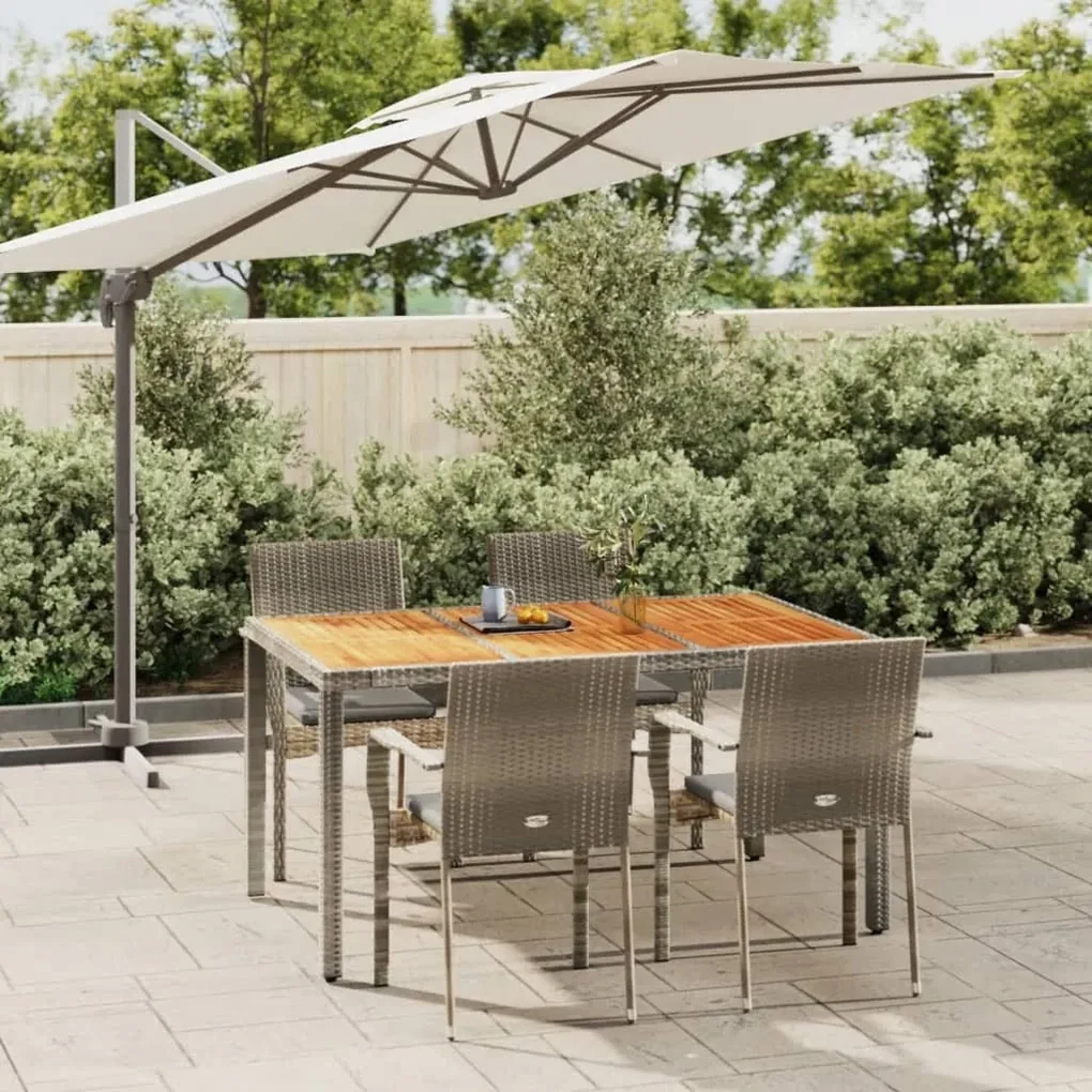 Set da pranzo da giardino 5 pz con cuscini in polyrattan grigio