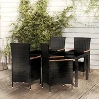 Set Mobili da Giardino 5 pz con Cuscini in Polyrattan Nero cod mxl 42009