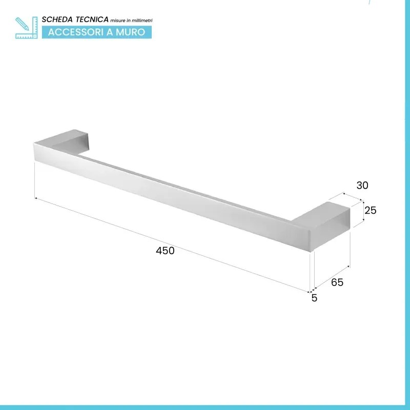 Porta asciugamani diritto da muro L 45 cm in alluminio argento Sky