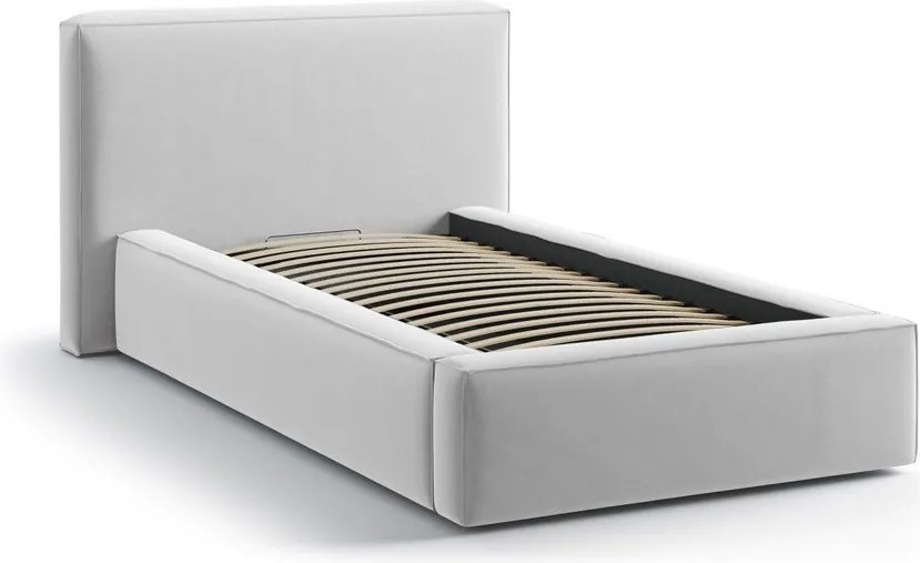 Letto singolo imbottito argentato con contenitore con rete inclusa 90x200 cm Jodie – Micadoni