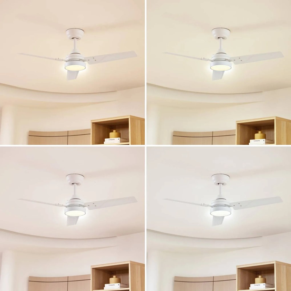 Ventilatore da soffitto Lindby LED Aerallo, bianco, CCT, silenzioso Aerallo, Bianco / Opale, Soggiorno / Sala da pranzo, Metallo, Moderno