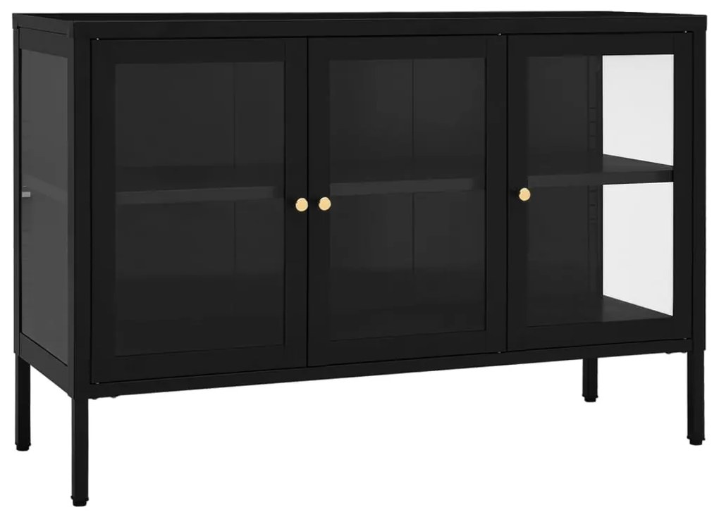 Credenza nera 105x35x70 cm in acciaio e vetro