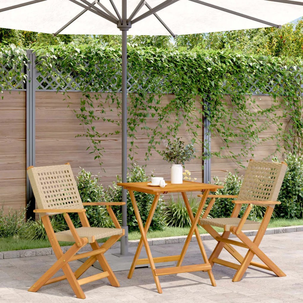 Set Da Bistrot 3 Pz Beige İn Polyrattan E Legno Massello /