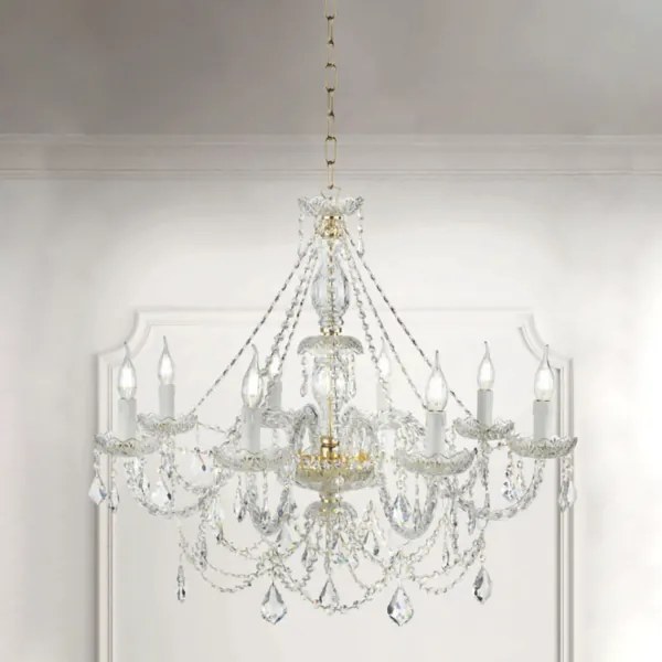 Lampadario a sospensione OPERA D84 cm in vetro lavorato a mano 8 LUCI ORO