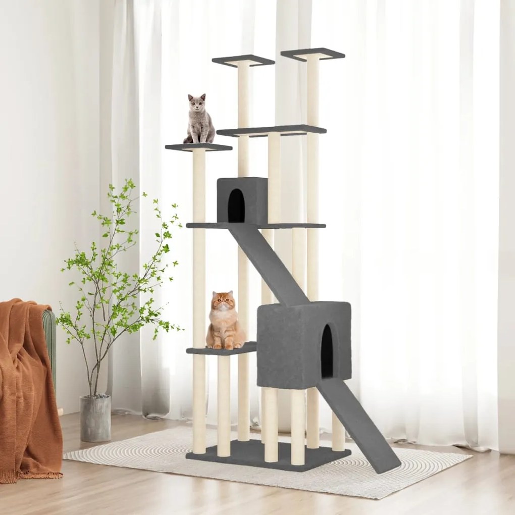 Albero Per Gatti Con Tiragraffi İn Sisal Grigio Scuro 190 Cm /