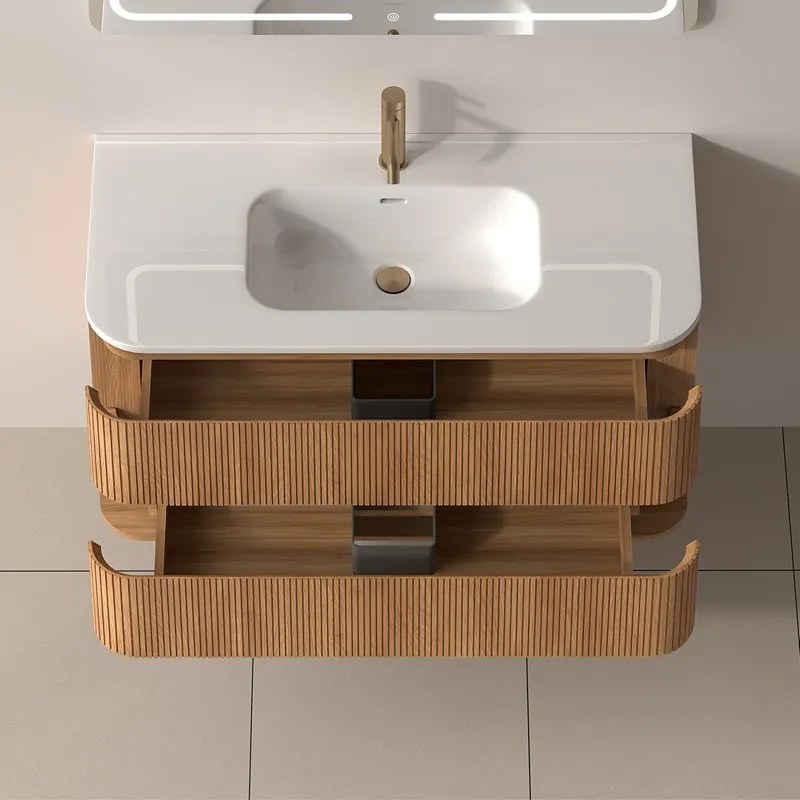 Mobile bagno cannettato 100 cm con lavabo in ceramica | KAM-NORTH-100C - KAMALU