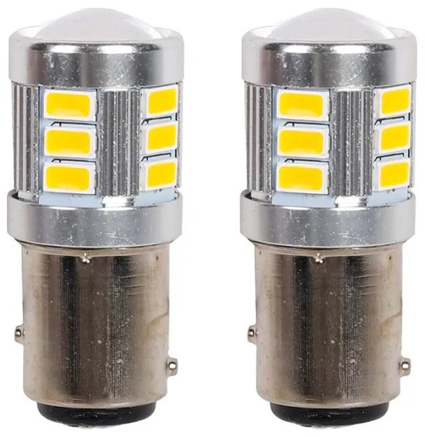 2pz Lampada Led BAY15D S25 P21/5W 18 SMD 3030 12V 24V 300lm 1W/2.5W Doppio Filamento Ambra Piedi Sfalsati 45mm