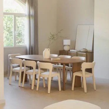 Set Tavolo Rettangolare 240x100 In Legno Di Mango Miller E 8 Sedie Da Pranzo Imbottite Brusel Legno Di Mango - Sklum