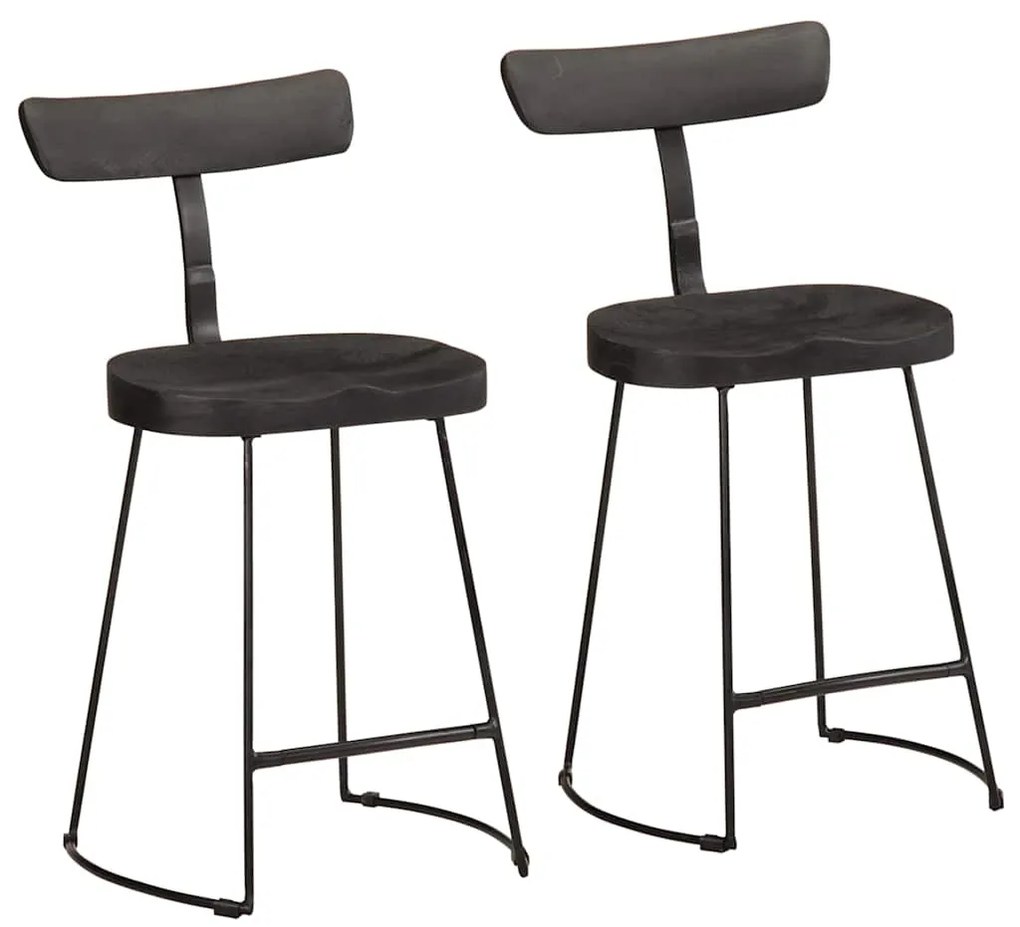 Sgabelli Da Bar 2 Pz Neri 49x43x79 Cm Legno Massello Di Mango /