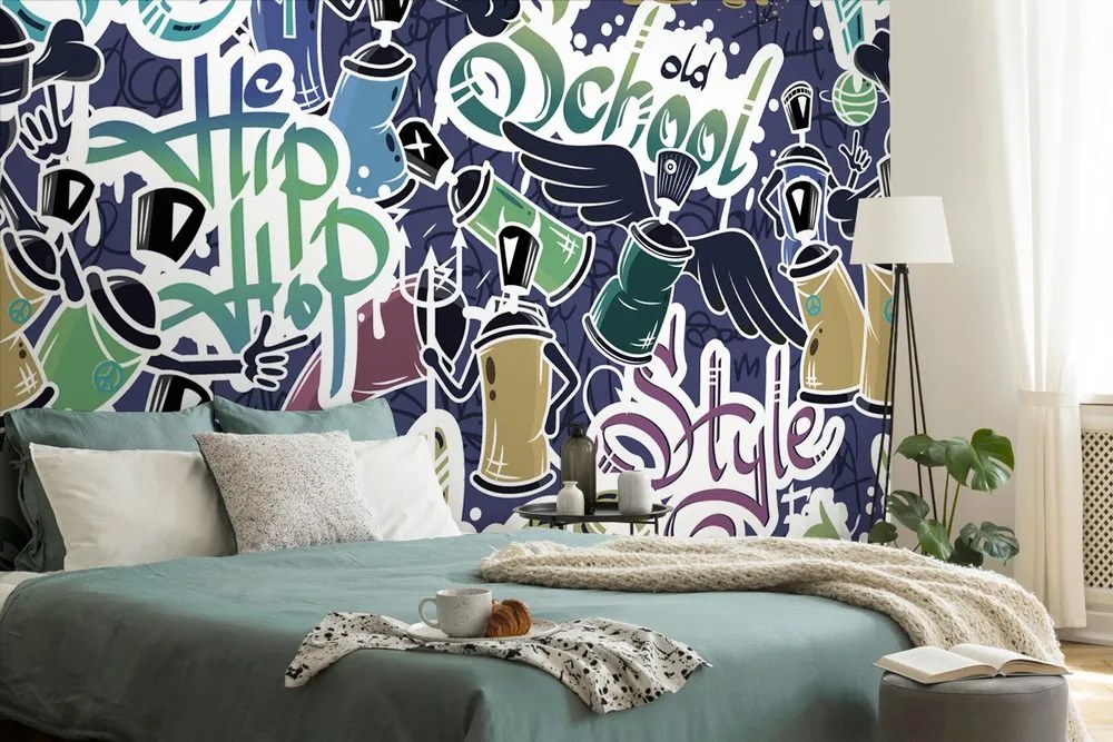 Carta da parati autoadesiva – Street art allegro in viola